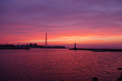 Scenic view of sea against sky during sunset