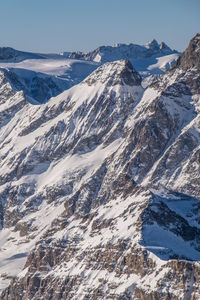 Aerial view of snowcapped mountains against sky