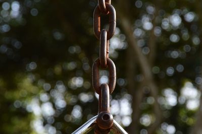 Close-up of chain hanging on metal