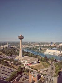 High angle view of buildings in city