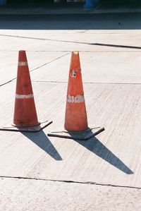 High angle view of traffic cone on road