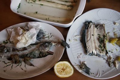 High angle view of fish on table