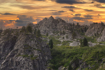 Scenic view of mountains against sky during sunset