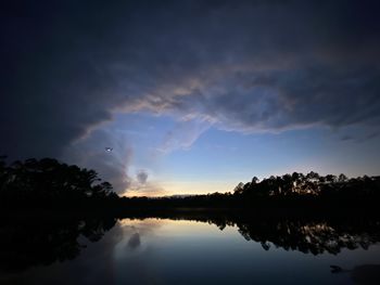 Scenic view of lake against sky during sunset