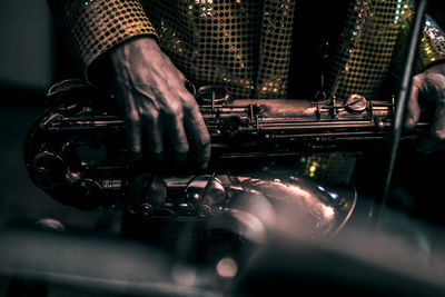 Close-up of man working in bus