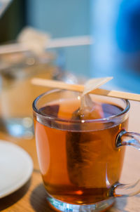 Close-up of tea cup on table