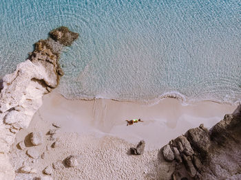 High angle view of rocks on beach