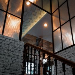 Low angle view of illuminated ceiling in building