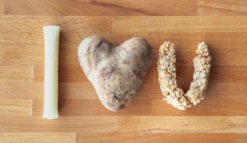 High angle view of heart shape on table