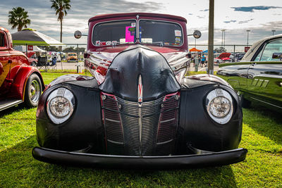 Vintage car parked in city