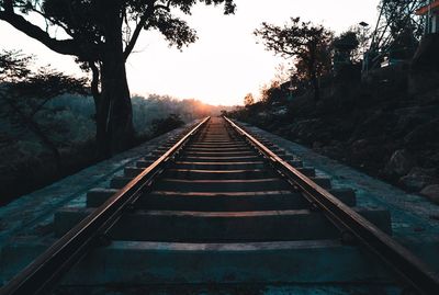 View of railroad tracks against clear sky