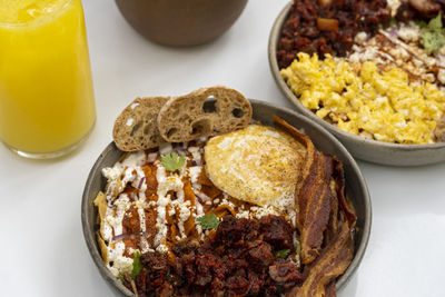 High angle view of food in plate on table