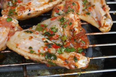 Close-up of seafood on barbecue