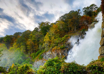 Scenic view of waterfall against sky