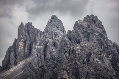 Low angle view of rocky mountains against sky