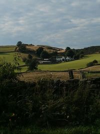 Scenic view of field against cloudy sky