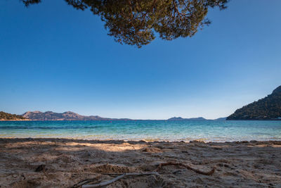 Scenic view of sea against clear blue sky