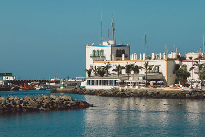 Scenic view of sea against clear blue sky
