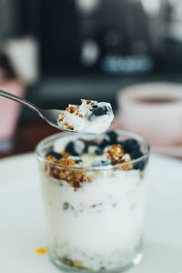 Close-up of breakfast on table