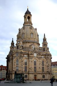 Low angle view of dresden frauenkirche against sky in city