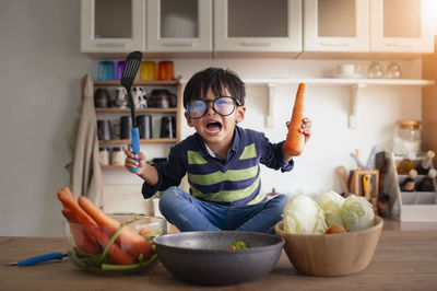 The boy who shows an angry emotion. the concept of the emotion of a violent child