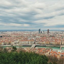 High angle shot of townscape against sky
