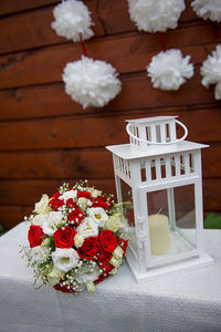 Close-up of white flowers on table