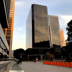 Low angle view of modern buildings against sky