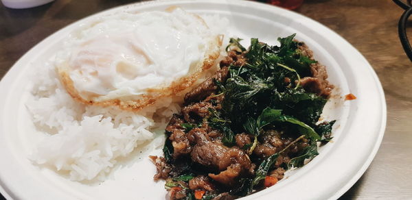 High angle view of meal served in plate