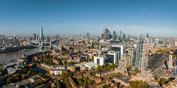 Aerial panoramic cityscape view of london and the river thames