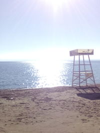 Lifeguard hut on beach against clear sky