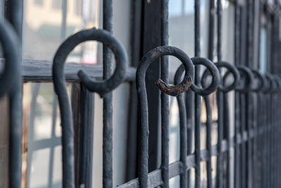 Close-up of metal railing