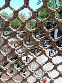 High angle view of rope on tree trunk