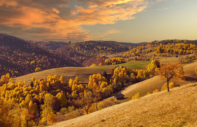 High angle view of townscape against sky during sunset