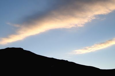 Low angle view of silhouette mountain against sky