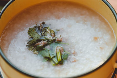 High angle view of soup in bowl