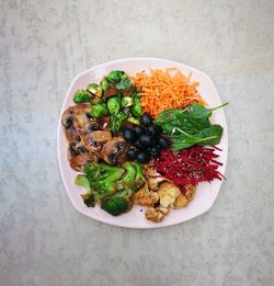 High angle view of breakfast served in plate