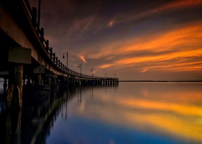 Scenic view of sea against orange sky