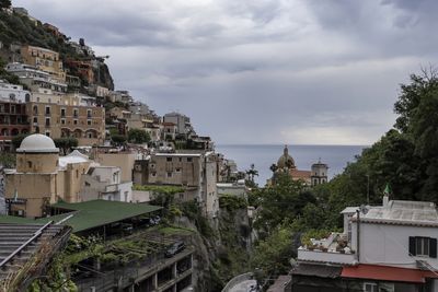 Panoramic view of buildings in city against sky