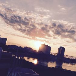 City skyline at sunset