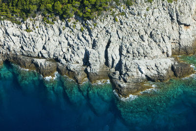 Aerial view of rocky coastline in mljet island, croatia