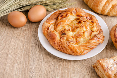 High angle view of breakfast on table