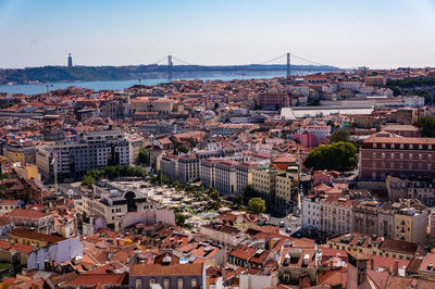 High angle view of buildings in city