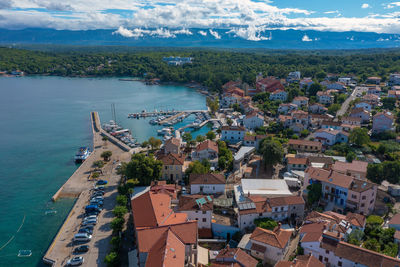 Aerial scene of njivice town on krk island, croatia