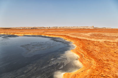 Scenic view of beach against clear sky