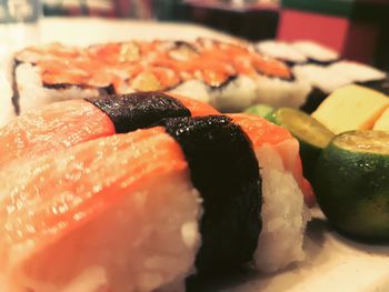 Close-up of sushi in plate