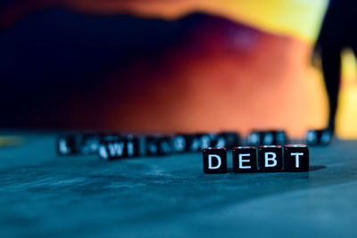 Close-up of text on table
