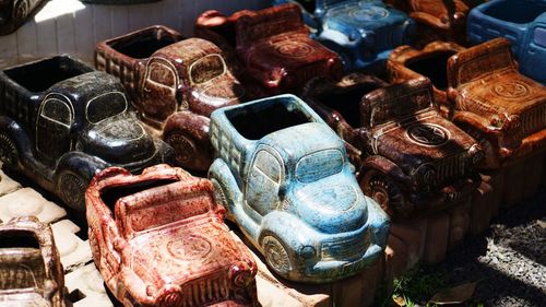 High angle view of objects for sale in market