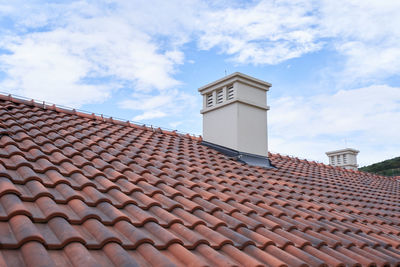 Roof from polymer tiles close-up.