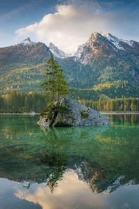 Spring at lake hintersee in the alps of bavaria